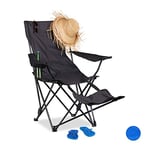 Relaxdays, noir Chaise de camping pliante repose-pieds porte-boissons 120 kg fauteuil pliable pêche