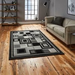 Funky Design Modern Check Pattern Floor Carpets Hudson Rugs 3222 In Black Grey