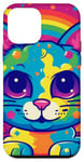 Coque pour iPhone 12 mini Pop Art Cat | Éclaboussures de peinture arc-en-ciel rétro des années 80