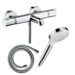 Pack mitigeur bain thermostatique HANSGROHE Ecostat Comfort + Flexible Isiflex 1,6m + Pommeau Vernis Blend EcoSmart chromé