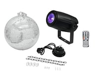 Eurolite 20000562 Boule Miroir avec Moteur et LED Pinspot 5 W 4 en 1 RVBW Noir 30 cm