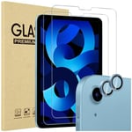 ProCase 2 Pack Screen Protector for iPad Air 5th Air 4th Generation 10.9" + 2 Pack Camera Lens Protector, 9H Hardness HD Clear Tempered Glass for iPad Air Gen 4 Gen 5 -Blue