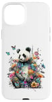 Coque pour iPhone 15 Plus Panda mignon avec fleurs et papillons pour femmes, filles et enfants