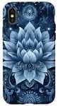 Coque pour iPhone X/XS Bleu Vintage Paisley Fleur de Lotus Céleste Elements