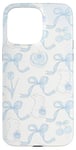 Coque pour iPhone 15 Pro Max Esthétique Bleu Clair Nœud Coquette Fleur & Lapin Cute Girl