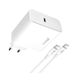 Chargeur Secteur Puissance 65W Compact avec Câble USB-C 1.8m LinQ blanc