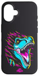 Coque pour iPhone 16 Jurassic World Colorful Neon Iconic T-Rex Logo