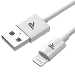 RAMPOW Cable iPhone 2M Long, Chargeur iPhone [Certifié MFi C89] Cable iPhone USB, Câble Lightning apple Charge Rapide, pour iPhone 14/14 Pro/13/13 Pro/12/11/X/XS/XR/8/7/6, iPad, Airpods-2M/Blanc