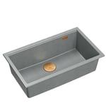 QUADRON Evier cuisine 1 bac Granit | Taille 70 x 37 x 23,5 cm Couleur: Gris + Cuivre Pvd (Évier Encastrable) | LOGAN 110 évier de cuisine simple | Lavabo Évier de cuisine en granit