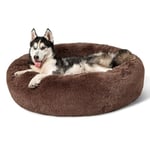 Bedsure Donut Dog Bed Large - Calming Dog Bed for Anti-Anxiety, Round Dog Bed Washable, Fluffy Pet Beds for Large Dogs, Brown, 91x91x25cm