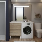 Meuble lave-linge idea, plan vasque déportée + Miroir Elégance h105- Bois- Vasque à gauche