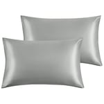 Yorkshire Bedding Satin Pillow Cases 2 Pack – Luxurious Silver Pillowcases For Hair and Skin Standard Size with Envelope Closure Hypoallergenic 50 x 75 cm