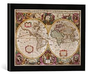 Kunst für Alle 'Encadré Image de Henricus Hondius A New Land and Water Map of The Entire Earth, 1630, d'art dans Le Cadre de Haute qualité Photos Fait Main, 40 x 30 cm, Noir Mat