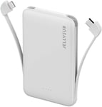 Mini Batterie Externe Avec Cables Intégrés 5000mah, Petite Batterie Portable Ultra Compact Power Bank Chargeur Portable Pour Iphone 15/14, Ipad, Samsung, Huawei, Wiko Et Autres