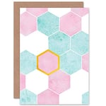 Wee Blue Coo Abstract Geometric Hexagons Texture Blank Greetings Art card Abstrait