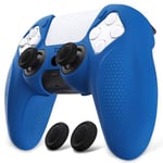 PlayVital Ninja Edition Anti-Slip Silicone Cover Skin for ps5 Wireless Controller, Ergonomic Protector Soft Rubber Case for ps5 Fits with Charging Station with Thumb Grip Caps - Blue