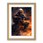 Artery8 Army Warfare Desert Sniper Explosion Flames Oil Painting Soldier Action Scene Artwork Framed Wall Art Print 18X24 Inch