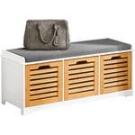 Sobuy - Banc de Rangement avec coussin rembourré et 3 cubes, Meuble d'Entrée Commode à Chaussure Banquette confortable ® FSR23-WN