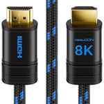 deleyCON 2m 8K HDMI 2.1 Câble (48G, ULTRA Haute Vitesse) 8K@60Hz 4K@120Hz 2K@144Hz/165Hz EARC HDCP 2.3/2.2 - Compatible avec DTS:X HDR Dynamique Dolby Atmos TV PS5 Xbox Barre de Son Moniteur