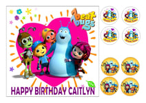 BEAT BUGS  CAKE TOPPER SQUARE EDIBLE ICED ICING 7.5"+8 CUPCAKE TOPPERS