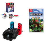 Nintendo Switch OLED White, Mario Kart 8 Deluxe, Online 12 Month Membership, PowerA Controller Charging Station & Minecraft Bundle, White