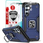 LeYi Coque pour Samsung Galaxy A54 5G avec 2 Verre Trempé et 2 Caméra Arrière Protecteur, [Béquille 360° Rotatif] Militaire Renforcée Rigide PC et TPU Silicone Antichoc Etui Housse Protection Bleu