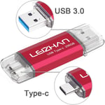 Clé USB Type C 256 Go USB 3.0 OTG Flash Drive USB pour Huawei Samsung Smartphone Android de Type C-Rouge