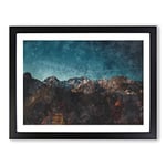 Plane Over Mountains In Spain Painting Modern Art Framed Wall Art Print, Ready to Hang Picture for Living Room Bedroom Home Office Décor, Black A4 (34 x 25 cm)