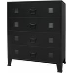 Buffet bahut armoire console meuble de rangement à tiroirs métal style industriel 93 cm noir