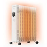 Midea NY2311-20MR Radiateur à huile 2300 W Chauffage électrique avec thermostat réglable, protection anti-basculement et protection mode Eco Blanc