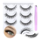 JIMIRE Self-Adhesive Lashes with Clear Band No Glue Needed Cat Eye Mink Lashes Fluffy 15MM Natural Look Like Eyelash Extensions Reusable Demi- Wispy Self-Adhesive Eyelashes with Tweezers 3 Pairs Pack