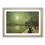 Big Box Art Reflections On The Thames by John Atkinson Grimshaw Framed Wall Art Picture Print Ready to Hang, Oak A2 (62 x 45 cm)