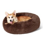 Bedsure Donut Dog Bed Large - Calming Dog Bed for Anti-Anxiety, Round Dog Bed Washable, Fluffy Pet Beds for Large Dogs, Brown, 80x80x20cm