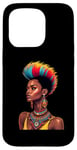 Coque pour iPhone 15 Pro Rainbow Dashiki Cheveux naturels pour femme tribale africaine