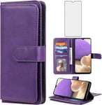 Étui De Protection Pour Samsung Galaxy A32/M32 5g Avec Film De Protection En Verre Et Fentes Pour Cartes, Portefeuille En Cuir Pliable Avec Support A 32 32a S32 G5 - Violet