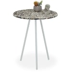 Relaxdays - Table ronde mosaïque, Table d'appoint, Décorative, Table jardin, fait main, HxD: 50 x 41 x 16 cm, blanc argent