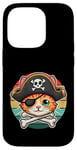 Coque pour iPhone 14 Pro Adorable chat avec chapeau de pirate pour enfant