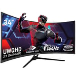 Gawfolk 34 Inch Ultrawide Curved 144Hz Gaming Computer Monitor 1500R PC screen 21:9 UWQHD (3440x1440),Adaptive Sync,178° Viewing Angle,HDMI、Display Port,Compatible with wall mounted VESA75x75MM-Black