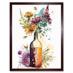 Spring Wildflower Bouquet in a Glass Wine Bottle Art Print Framed Poster Wall Decor 12x16 inch