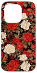 Coque pour iPhone 15 Pro Duo de roses classiques avec fleurs rouge foncé et crème