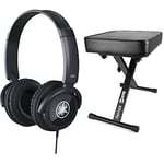 YAMAHA HPH-100B Headphones, Black & RockJam RJKBB100 Premium Adjustable Padded Keyboard Bench and Piano Stool