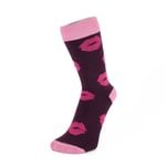 Socks Pink Kiss Valentine design Pink Lips on Purple size 4-7 (37-42)