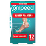 Compeed Mixed Size Blister Plasters, 12 Hydrocolloid Plasters, Foot Treatment, Heal Fast, 100% Plastic Free Carton Pack