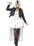 Smiffys Bride of Chucky Tiffany Costume in White for Adults, Jacket, Dress, and Choker, Officially Licensed, Cropped Leather Look Jacket, Ideal for Matching Family and Pet Costumes