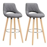 WOLTU Lot de 2 Tabourets de Bar avec Dossier et Repose-Pieds,Tabouret Gris Foncé Fait de Lin et Bois Massif,BH111dgr-2