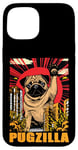 Coque pour iPhone 15 Retro Pug Pugzilla Funny Dog Lover Japanese Movie Poster