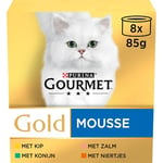 Gourmet Gold Mousse Nourriture pour Chat - Nourriture Humide avec Poulet, Saumon, Rein et Lapin - 8 x 85 g - Boîte de 6 (48 boîtes ; 4,08 kg)