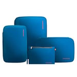 Bee Nesting Lot de 4 cubes d'emballage de compression imperméables pour bagages à main, sacs de rangement extensibles à 2 côtés pour randonnée, valises, bleu et rouge