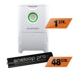 Kontorpakke Eneroid lader for AAA batterier 2-i-1 lader - Inkl. 48 eneloop Pro batterier