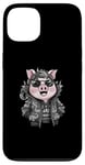 Coque pour iPhone 13 Cochon kawaii de dessin animé avec une tenue de dragon cool